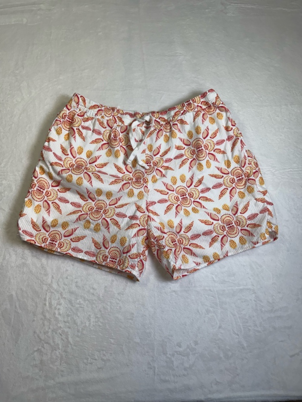 Hill House Leo Orange Shell Mosaic  seersucker  Print Drawstring Shorts